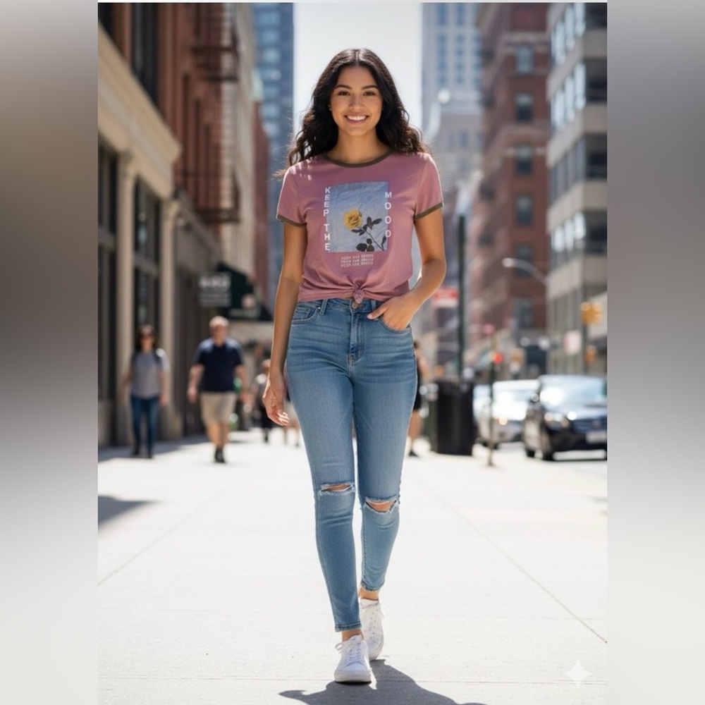 Wild Fable Pink Graphic Tie-Front Crop Top